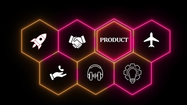 Glowing neon line Product Transfer concept button on a futuristic computer screen. technology background with rotating world map icon, Business.4k