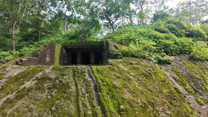 Ancient Buddhist Rock-Cut Cave Exterior Structure at the Kanheri Caves Complex in Sanjay Gandhi...