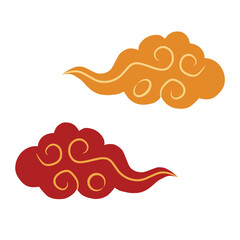 Cloud Ornaments in Flat Oriental Style for Festive Lunar Design