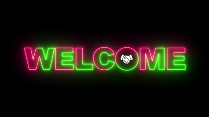 Glowing neon sign welcome . Welcome neon text .glowing Neon line welcome text animation in black background. Cool welcome text animation for an opening something animation or for a welcome ... - Powered by Adobe