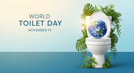 World toilet day celebration with earth in toilet bowl