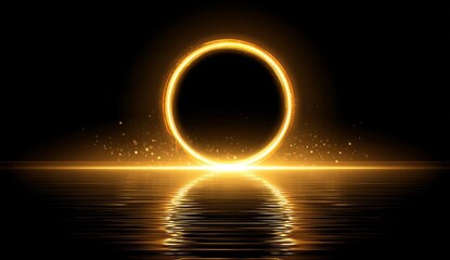 A huge ring of flames is mirrored in the water, evoking feelings of mystery and awe