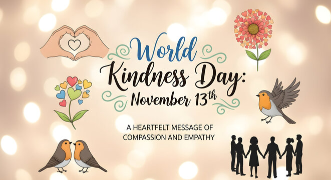 World kindness day november 13th celebration with symbols of love and nature