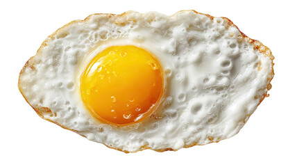 Fried egg with golden yolk and crispy edges served hot for breakfast or brunch isolated on white background