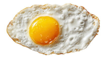 Fried egg with golden yolk and crispy edges served hot for breakfast or brunch isolated on white background