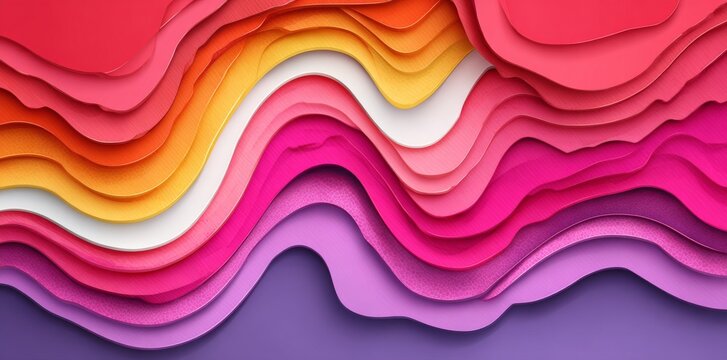 The background features a colorful design with orange and red stripes, although it is also described as being purple and pink