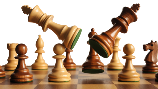 Falling Chess Kings on Board isolated on a transparent background - Powered by Adobe