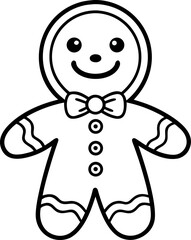  Gingerbread cookie man outline, cute coloring style ,coloring book vector, line art vector line art , black and white