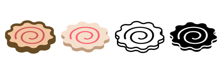 Narutomaki Fish Cake Icon Set – Color, Outline and Silhouette Vector