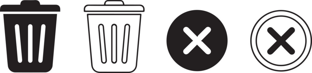 Obraz premium Trash can and cancel icons, design elements for removing or deleting content, vector illustrations