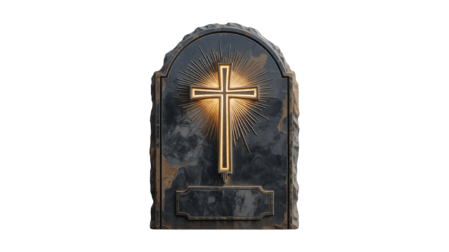 Glowing Cross Gravestone isolated on a transparent background