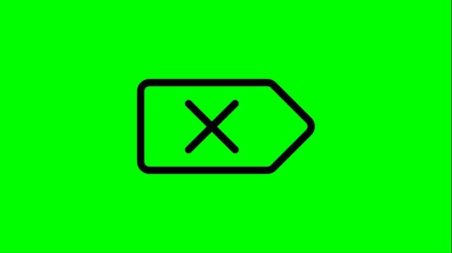 cross mark, Animation of a black line cross symbol on green screen background. Prohibition. Error. No button for app or web chroma key