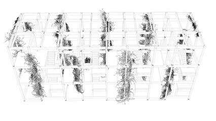 3D illustration of abandoned building