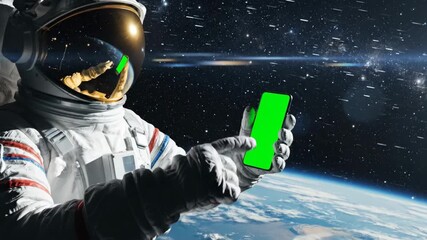 Astronaut floating above Earth with green screen technology opens exciting possibilities for space exploration themed media content