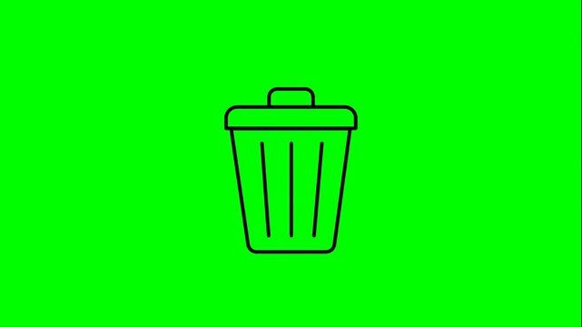 trash can symbol, Delete icon 4k loop animation on green screen background, chroma key 