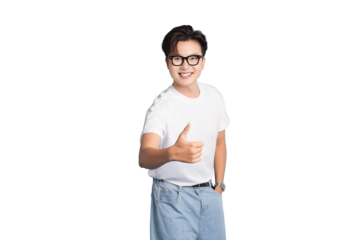 Thumbs Up: A portrait of a man giving thumbs up, radiating positive vibes with a joyful expression. Showing happiness and approval in a candid moment.