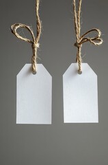 Blank Price Tags Hanging on Gray Background