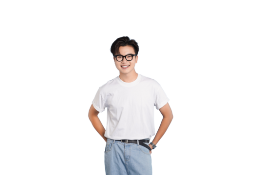 Cheerful Nerd in Glasses: A young, bespectacled individual poses with confidence, wearing casual attire, highlighting their approachable and friendly nature.