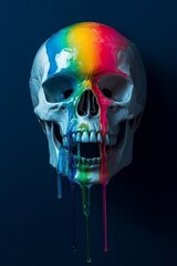 Colorful Liquid Pouring from White Skull