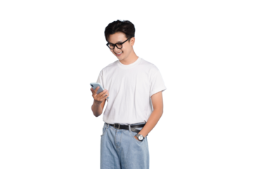 Man Lost in Tech: A focused individual is absorbed in the digital world, engrossed in his phone. captured his full attention and expression of engagement.