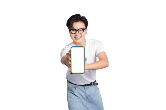 Mobile Technology: A friendly individual presents a mobile device to the viewer, showcasing its screen as a canvas for digital interaction. Focus is on connectivity and technology.