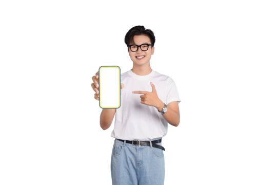 Smart Display Showcase: A youthful individual, radiating enthusiasm, showcases a smart device with a blank screen, beckoning towards limitless digital experiences and innovative possibilities.