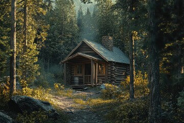 Secluded Log Cabin in a Lush Forest Setting.