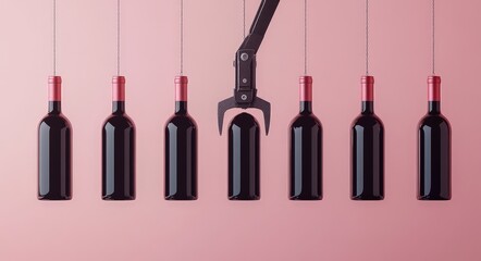 Minimalist Arrangement of Hanging Wine Bottles