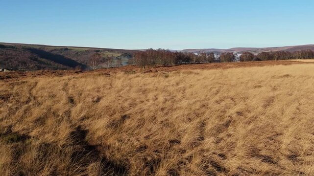 Scenic Cloud Inversion at the Peak District National park in the UK.  Cinematic Drone Landscape Exploration around Froggatt Edge, Curbar Edge and Baslow Edge, which are the most popular hiking trails.