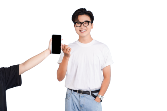 Smartphone showcasing: A stylish person holds up a modern smartphone, offering a glimpse of innovation and connectivity. Emphasizing communication, technology and daily lifestyle.