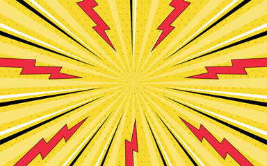 Comic pop art background. Comic book background with thunder and lightning in halftone style.