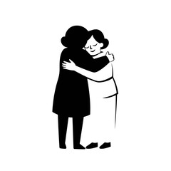 Two women embracing each other, showing a moment of connection and support, depicted in a simple illustration.