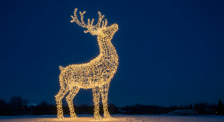 Sparkling reindeer illuminates winter night, creating festive cheer for holiday celebrations and seasonal displays, perfect for cozy Christmas promotions