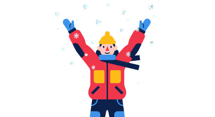Joyful Illustration Capturing a Winter Scene with a Person and Falling Snowflakes