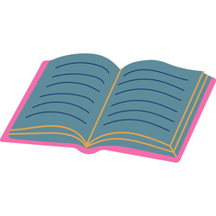 Open Book Teal Pages Pink Cover Transparent Background and Subtle Orange Accents Clean Design Isolated Object Minimalist Illustration