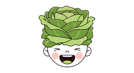 Joyful Illustration Featuring a Playful Character with a Cabbage Headdress