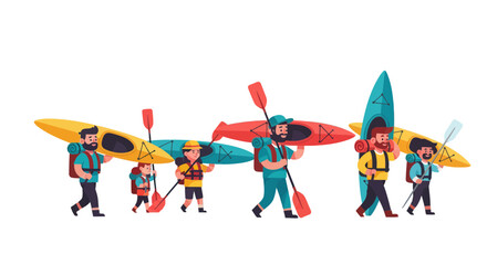 Kayak Adventures: Group Expedition Carrying Kayaks, Paddles, and Gear for a Voyage