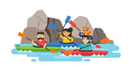 Kayak Adventures: Group of Friends Enjoying Outdoor Recreational Activities Together