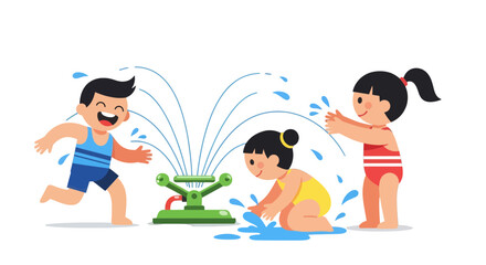 Joyful Kids Playing in the Water Fountain, Experiencing Refreshing Summer Fun Outdoors