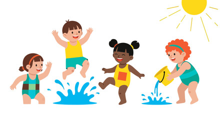 Joyful Kids Playing in Water Under the Summer Sun For a Refreshing Summer Day