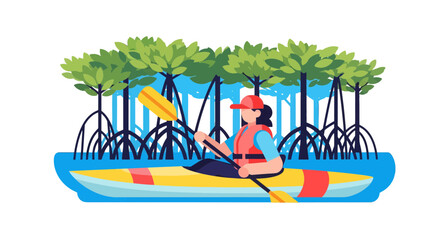 Kayaker Exploring Mangrove Swamps While Enjoying The Serenity Of Nature