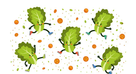 Joyful Lettuce Characters Dancing Throughout The Night Against a Black Background
