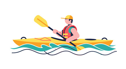 Kayaker Paddling Through Waves, Adventure and Aquatic Recreation Depicted on a Black Background