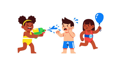 Kids Playing With Water Gun And Balloon Joyfully On A Summer Day Fun Activity In Parks