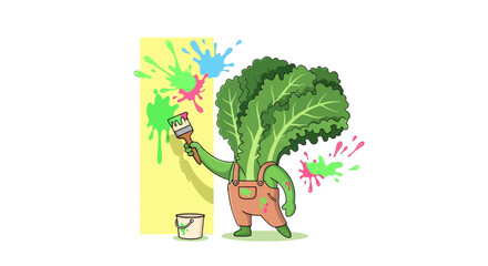 Lettuce Artist Painting the Wall with Colorful Paints in a Creative Illustration