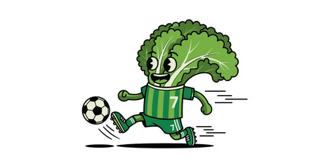 Lettuce Player Kicks Soccer Ball With Enthusiasm On Black Backdrop Illustration