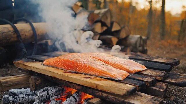 Smoking the salmon.