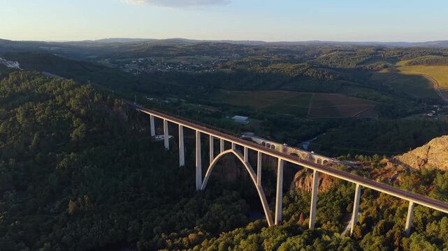 The Ulla Viaduct High-speed Railway Bridge That Crosses The Ulla River In The Province Of A Coru&ntilde;a, Spain. Aerial Shot