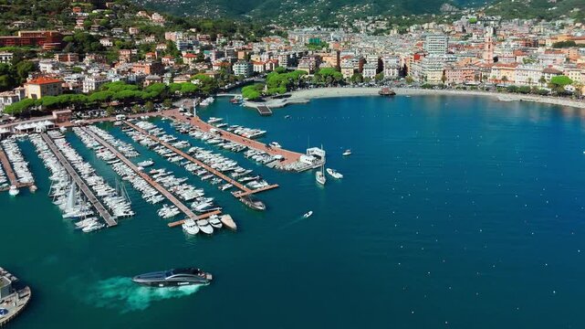 Aerial view of the picturesque resort town of Rapallo in Liguria, Italy