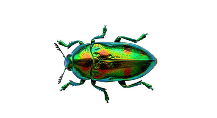 Isolated Colorful Jewel Beetle with Metallic Sheen Showing Green, Gold, and Red Iridescence